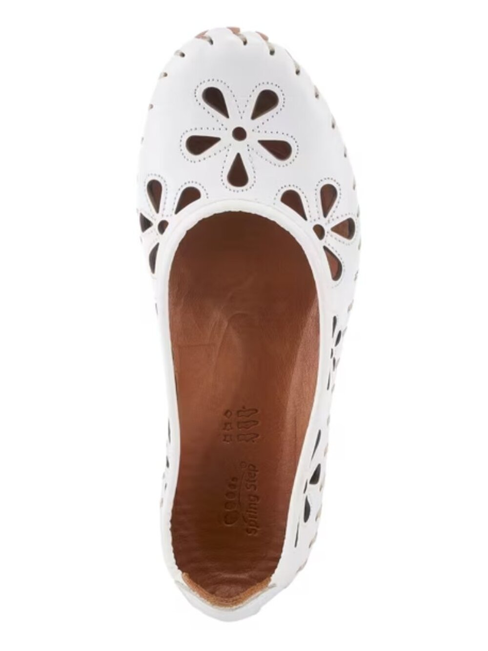 Spring Step NEW Rayely White Leather Floral Cut Out Slip On Comfort Shoes 38/US8